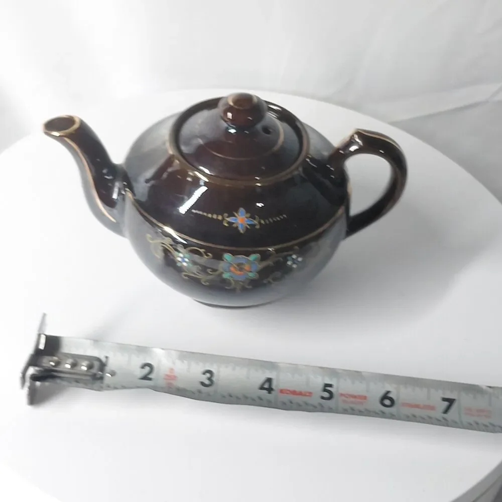 Vintage Japanese Moriage Redware Teapot Brown Betty Gold Backstamp Export 7